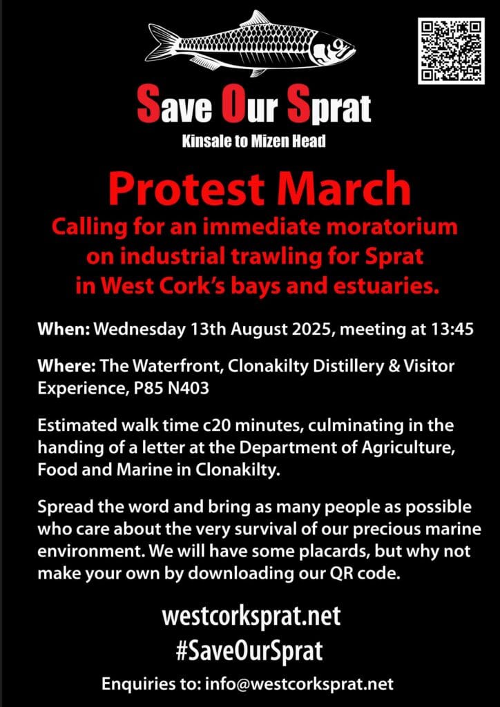Save Our Sprat Protest March Flyer 13 August 2025 in Clonakilty